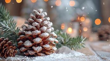 AI generated Plate of Snow-Covered Pine Cones photo