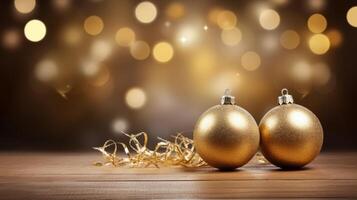 AI generated Elegant holiday background featuring golden ornaments. Generative AI photo
