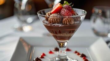 AI generated Chocolate and Strawberry Dessert on Plate photo