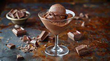 AI generated Glass of Chocolate Ice Cream With Chocolate Pieces photo