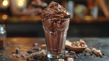 AI generated Glass of Chocolate Ice Cream on Table photo