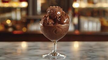 AI generated Glass of Chocolate Ice Cream With Chocolate Pieces photo