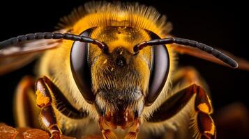 ai generado extremo hiperzoom de un abeja. generativo ai foto