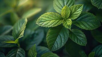 AI generated Close-Up of Green Leaves photo