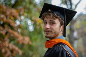 ai generado graduarse hombre en gorra y vestido foto