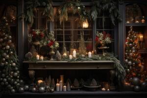 AI generated Festive ambiance with joyful holiday decorations. Generative AI photo