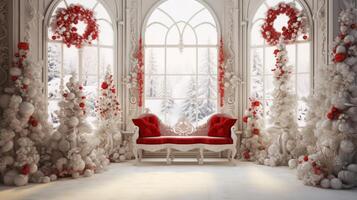 AI generated Festive red and white christmas scene. Generative AI photo