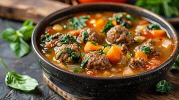 AI generated Close Up of a Bowl of Meatball Food photo