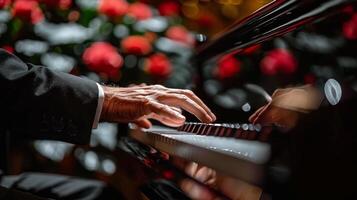 AI generated Person Playing Piano in Dark Room photo