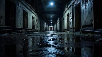AI generated Haunted footsteps in abandoned asylum. Generative AI photo