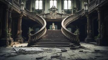 AI generated Hauntingly beautiful abandoned mansion. Generative AI photo