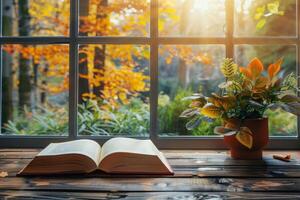 AI generated Open Book on Window Sill photo
