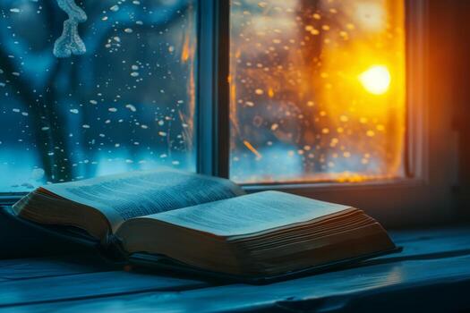 AI generated Open Book on Window Sill photo