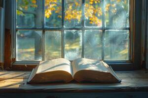 AI generated Open Book on Window Sill photo