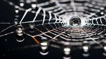 AI generated Hyper zoom macro of a water droplet on a spiderweb. Generative AI photo
