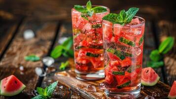 AI generated Refreshing Watermelon Mint Drink Close-Up photo