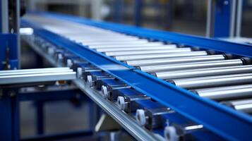 AI generated Industrial conveyor system moving products efficiently. Generative AI photo