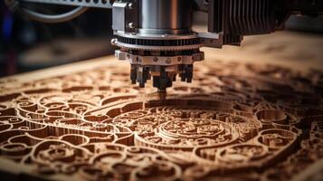 AI generated Industrial cnc machine carving intricate designs. Generative AI photo