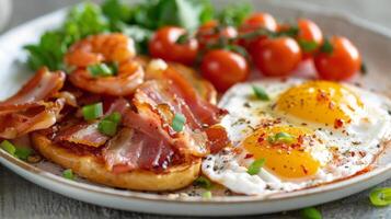 AI generated Plate of Food With Eggs, Tomatoes, and Beans photo