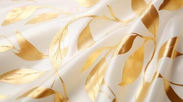 AI generated White and gold fabric with gold leaf pattern. Generative AI photo