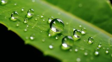 ai generado fascinante hiper enfocar dentro un gota de rocío en un hoja. generativo ai foto