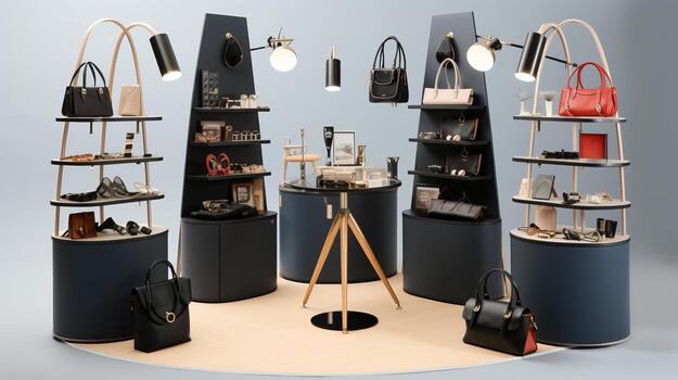 AI generated Popup stand displaying trendy accessories. Generative AI photo