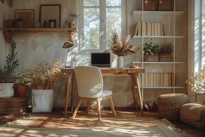 AI generated Room With Plants and Laptop on Desk photo