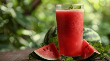 AI generated Refreshing Watermelon Juice With Slices photo