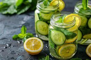 AI generated Refreshing Cucumber Lemon Mint Water photo