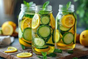 AI generated Refreshing Cucumber Lemon Mint Water photo