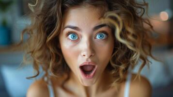 AI generated Young Girl With Blue Eyes Looking Surprised photo