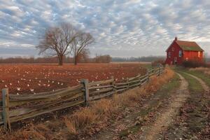 AI generated Red House Along Dirt Road photo