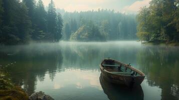 AI generated Small Boat Floating on Lake photo