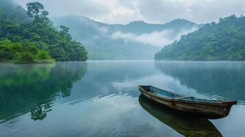 AI generated Small Boat Floating on Lake photo
