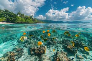 AI generated Group of Fish Swimming Over Coral Reef photo