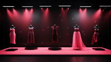 AI generated Vibrant display of dresses illuminated by red lights. Generative AI photo