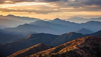 AI generated Majestic mountain range at sunset. Generative AI photo