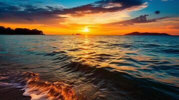 AI generated Tranquil ocean sunrise casting a warm glow over the water. Generative AI photo