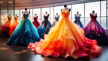 AI generated Room filled with lots of different colored dresses. Generative AI photo