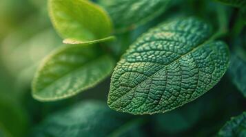 AI generated Close Up of Green Leaf on Plant photo