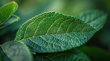 AI generated Close Up of a Green Leaf photo