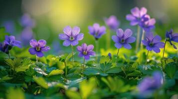 ai generado racimo de flores creciente en césped foto