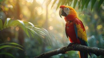 AI generated Colorful Parrot Perched on Tree Branch photo