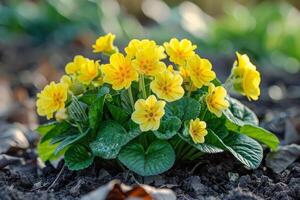 AI generated Cluster of Flowers Growing in Soil photo