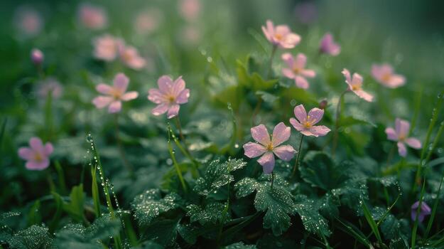 ai generado azul flores rociado entre césped foto