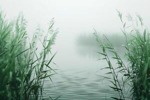 AI generated Mountain Lake Surrounded by Grass photo