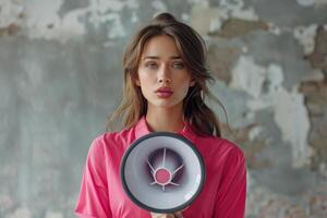 AI generated Woman Holding Red and White Megaphone photo