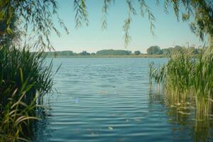 AI generated Trees and Grass Surrounding Water photo