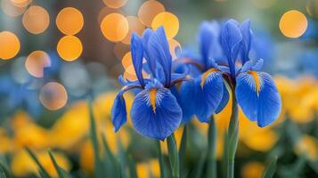 ai generado de cerca de azul y amarillo flores foto