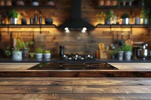 AI generated Wooden Table With Stove Top Oven photo